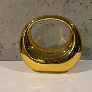 Gold Metallic Moon-Shaped Handbag With Detachable Strap